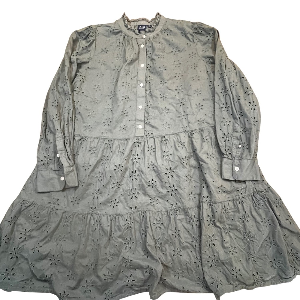 GAP Olive Eyelet Tiered Mini Dress